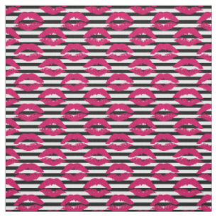 Lipstick Kiss B&W Striped Pattern Fabric