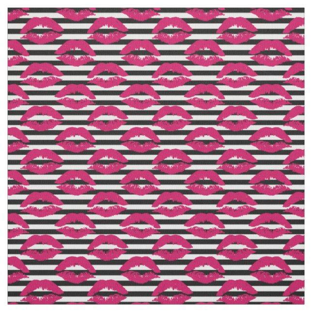 Lipstick Kiss B&W Striped Pattern Fabric (Swatch)