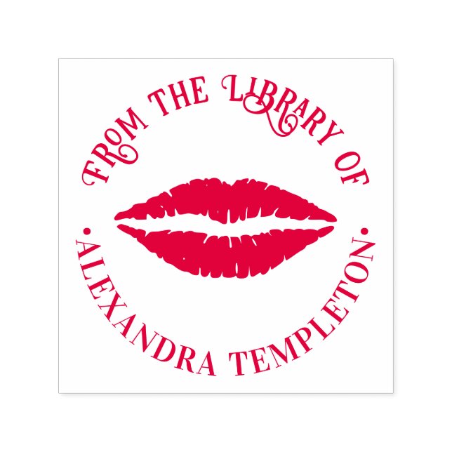 Lipstick Kiss Lips Imprint Round Library Book Name Self-inking Stamp (Design)