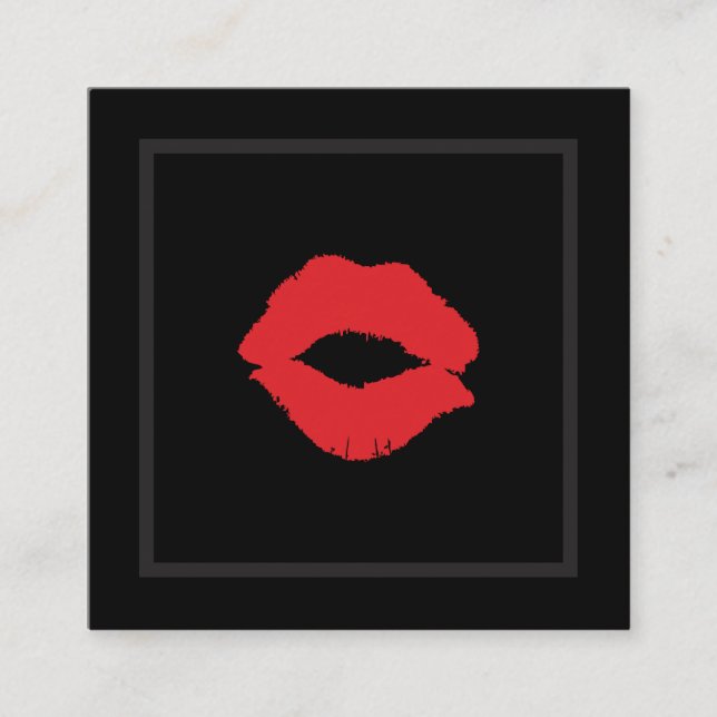 Lipstick Kiss Makeup Artist Square Business Card (Front)