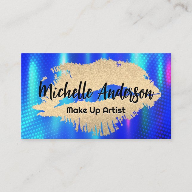 Lipstick Kiss | Metallic Shimmer Background Business Card (Front)