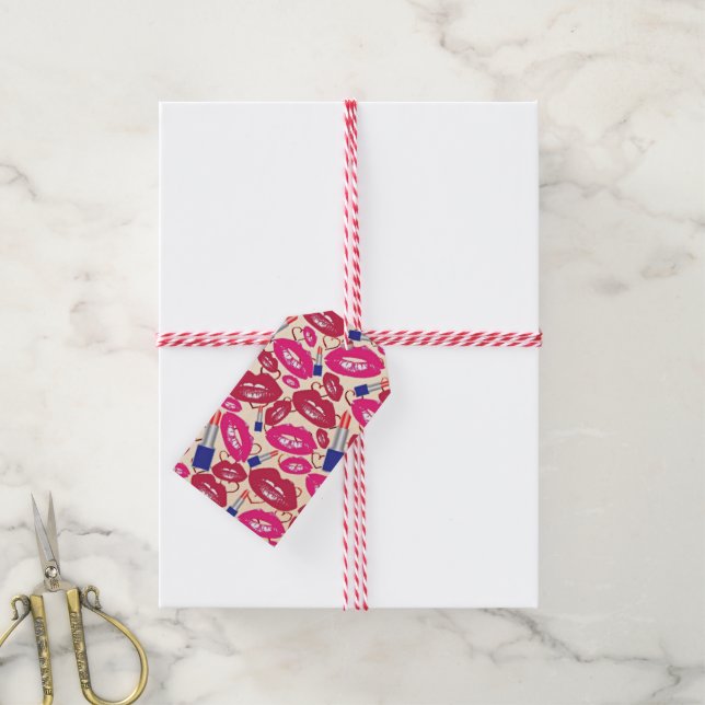 Lipstick Kiss Pattern Gift Tags (With Twine)
