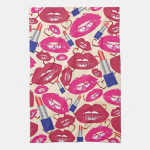 Lipstick Kiss Pattern Tea Towel