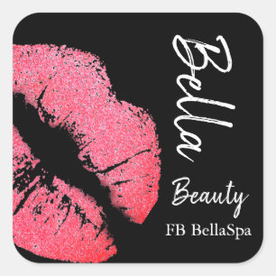 Lipstick kiss pink lip stain black beauty spa square sticker