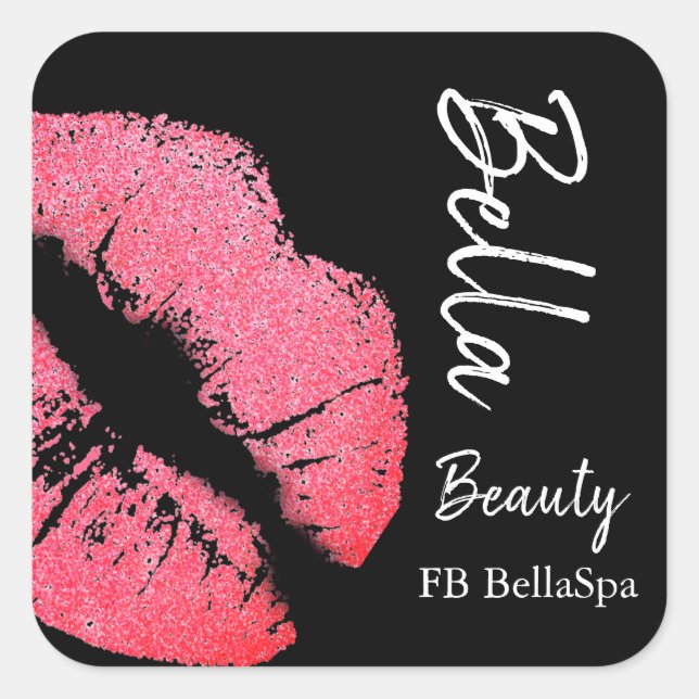 Lipstick kiss pink lip stain black beauty spa square sticker (Front)