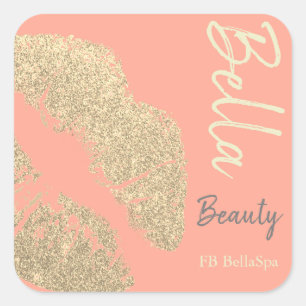 Lipstick kiss print peach gold beauty spa beauty square sticker