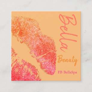 Lipstick kiss print pink peach orange beauty spa square business card