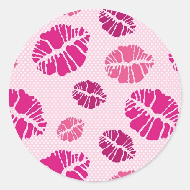 Lipstick Kiss Shape Print Pattern Classic Round Sticker (Front)