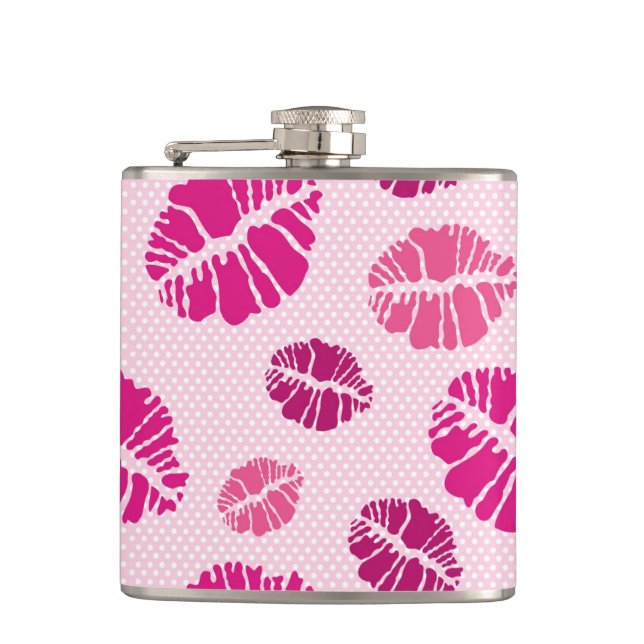 Lipstick Kiss Shape Print Pattern Hip Flask (Front)