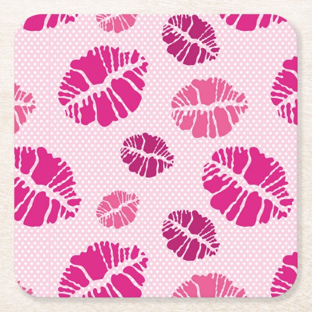 Lipstick Kiss Shape Print Pattern Square Paper Coaster (Front)