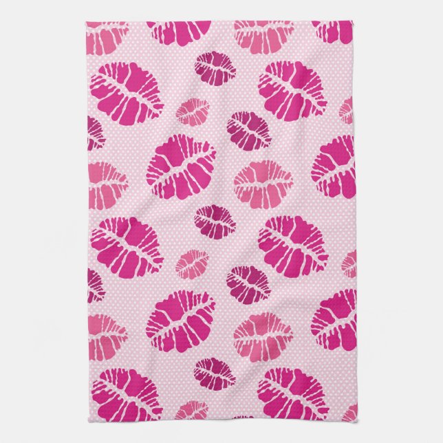 Lipstick Kiss Shape Print Pattern Tea Towel (Vertical)