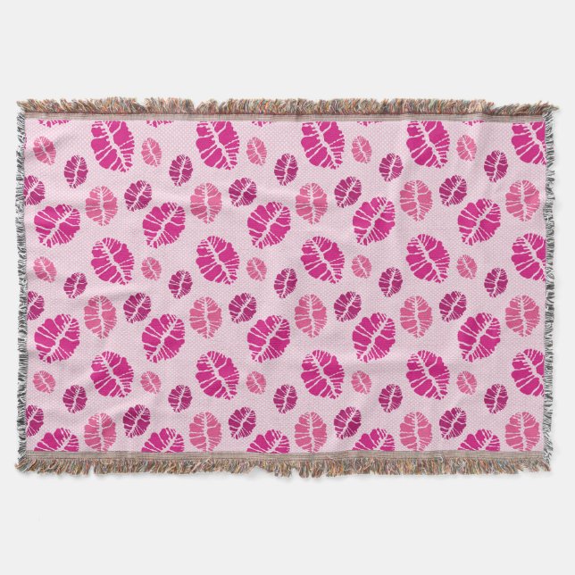 Lipstick Kiss Shape Print Pattern Throw Blanket (Front)