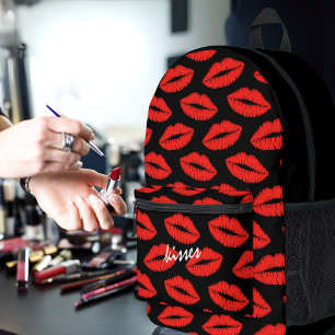 Lipstick Kisses Black and Red Lip Printed Backpack