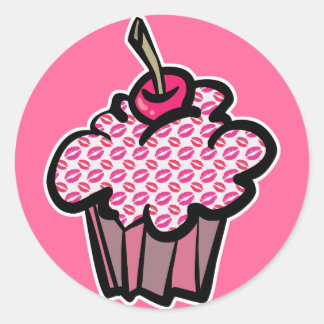 lipstick kisses cupcake classic round sticker