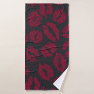 Lipstick Kisses: Dark Red Imprints Bath Towel