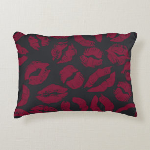 Lipstick Kisses: Dark Red Imprints Decorative Cushion