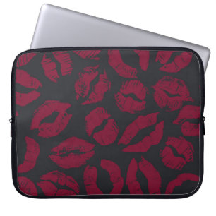 Lipstick Kisses: Dark Red Imprints Laptop Sleeve