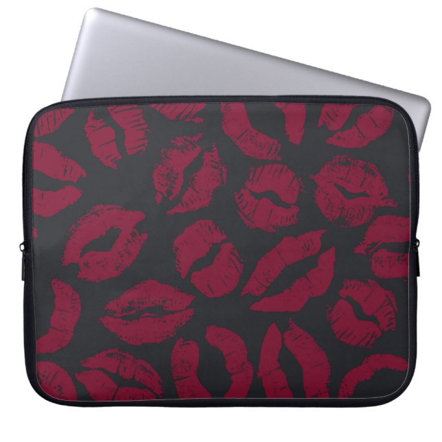Lipstick Kisses: Dark Red Imprints Laptop Sleeve (Front)