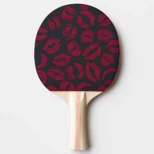 Lipstick Kisses: Dark Red Imprints Ping Pong Paddle