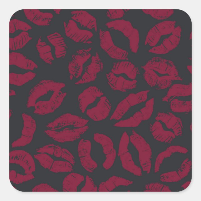 Lipstick Kisses: Dark Red Imprints Square Sticker (Front)