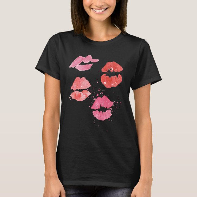 Lipstick Kisses for Valentines Day T-Shirt (Front)