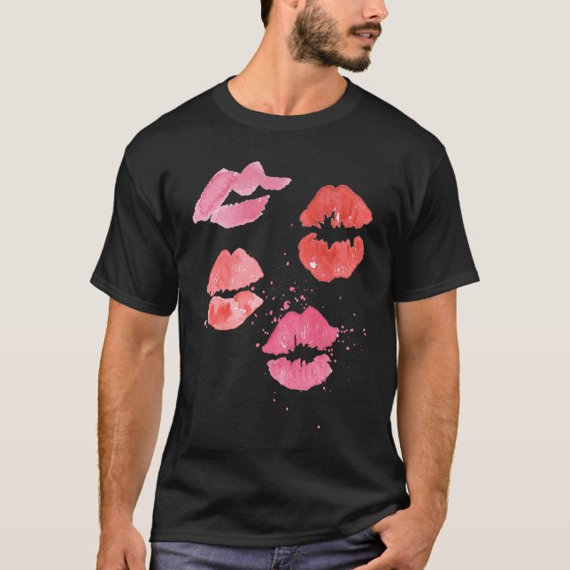 Lipstick Kisses for Valentines Day T-Shirt (Front)