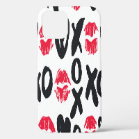 Lipstick Kisses Hearts Seamless Background