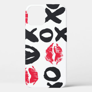 Lipstick Kisses Hearts Seamless Background iPhone 12 Case