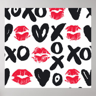 Lipstick Kisses Hearts Seamless Background Poster