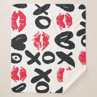 Lipstick Kisses Hearts Seamless Background Sherpa Blanket