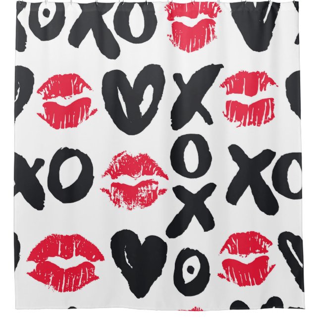 Lipstick Kisses Hearts Seamless Background Shower Curtain (Front)