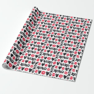 Lipstick Kisses Hearts Seamless Background Wrapping Paper
