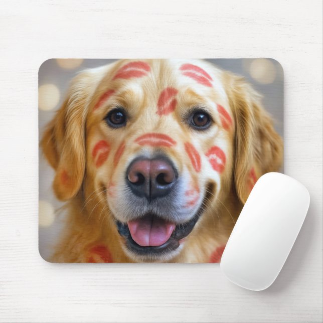 Lipstick Kisses On a Golden Retriever Mouse Mat (With Mouse)