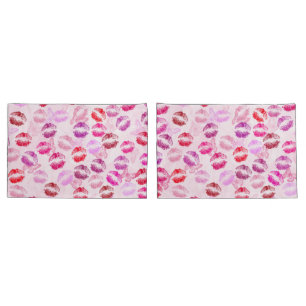 Lipstick Kisses On Pink Pillowcase