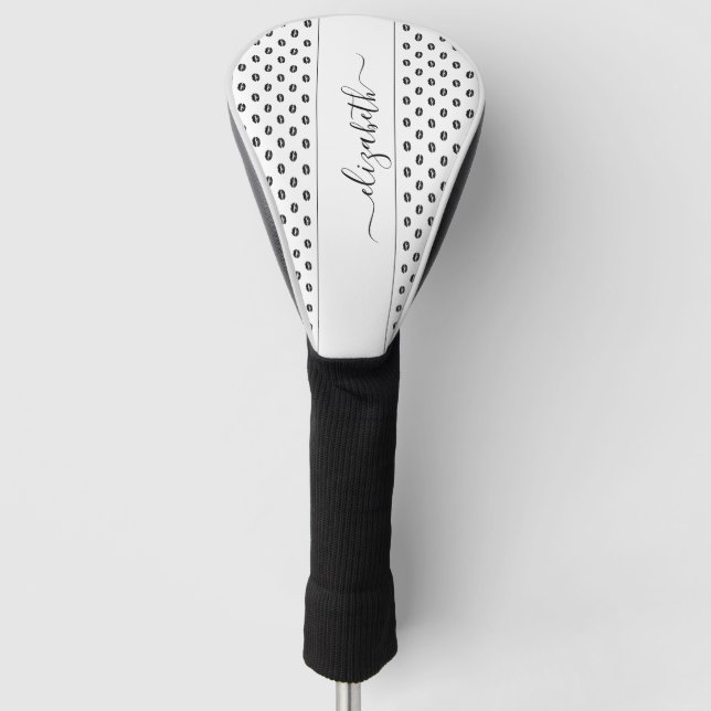 Lipstick Kisses Pattern White Black Personalised Golf Head Cover (Front)