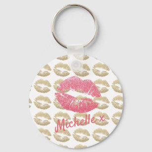Lipstick Kisses Pink Gold Key Ring