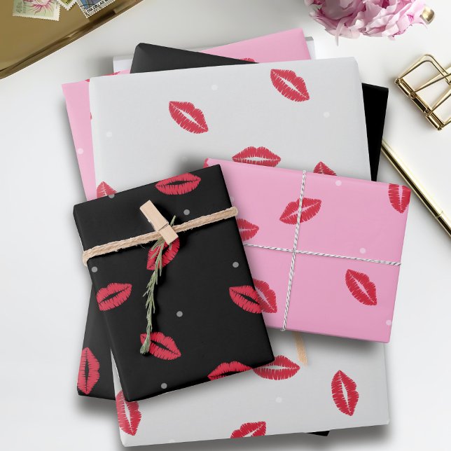 Lipstick Kisses Valentines Wrapping Paper Sheet (Kisses for your Valentine in the form of wrapping paper sheets. Suitable for all gifts!)