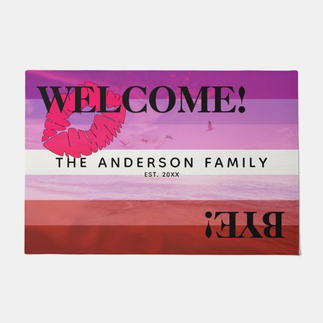 Lipstick Lesbian Flag Beach Personalised Welcome Doormat (Front)