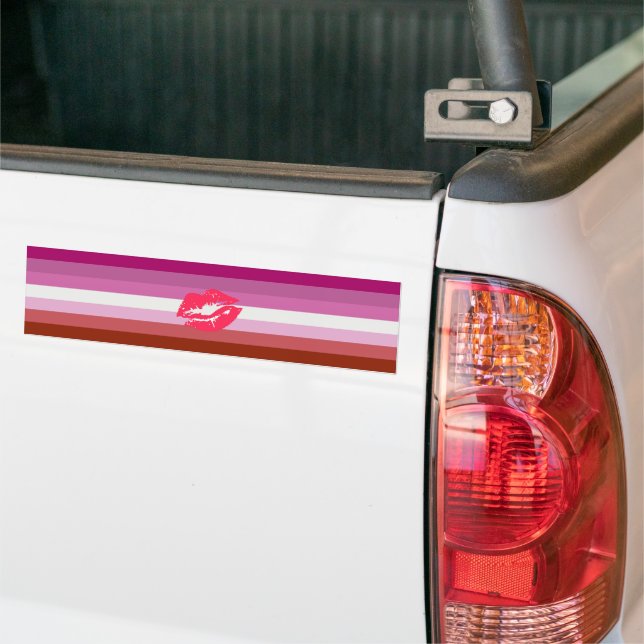 Lipstick Lesbian Pride Flag and Lips Bumper Sticker (On Truck)