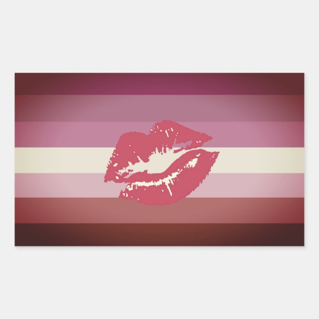 Lipstick Lesbian Pride Flag and Lips Rectangular Sticker (Front)
