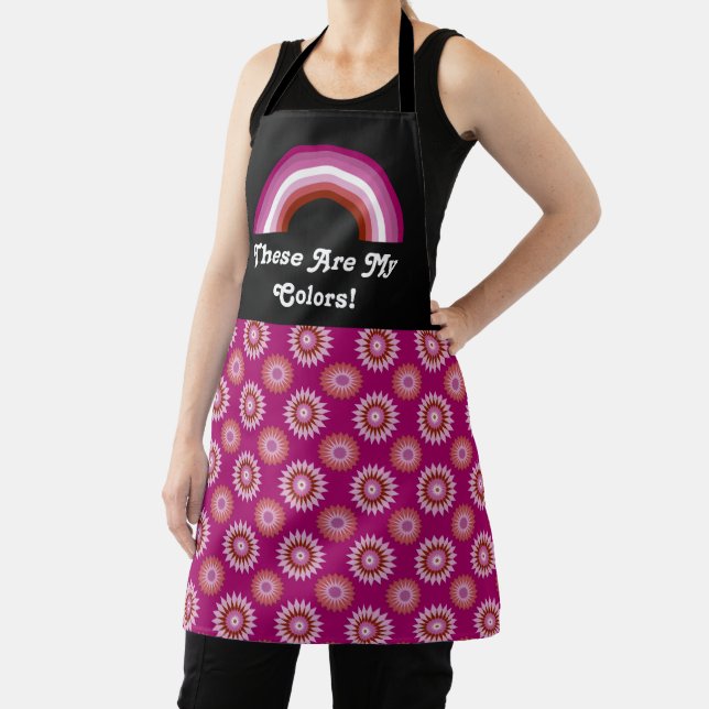 Lipstick lesbian pride flag and rainbow with text apron (Insitu)