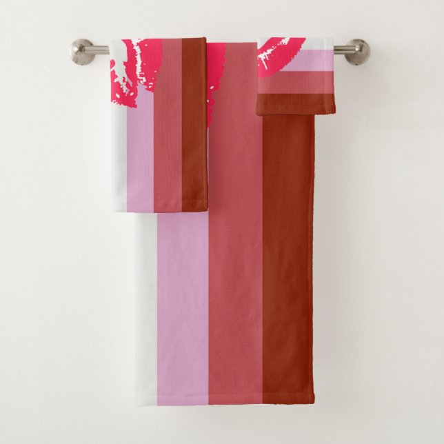 Lipstick Lesbian Pride Flag Bath Towel Set (Insitu)