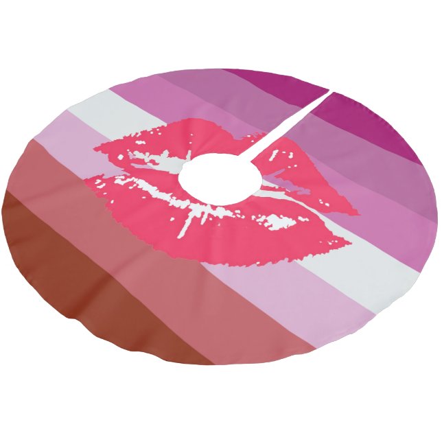 Lipstick Lesbian Pride Flag Brushed Polyester Tree Skirt (Angled)