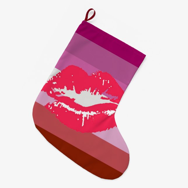 Lipstick Lesbian Pride Flag Large Christmas Stocking (Front (Hanging))