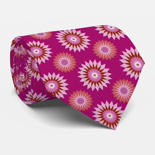 Lipstick lesbian pride flag / pink flower pattern  tie (Rolled)
