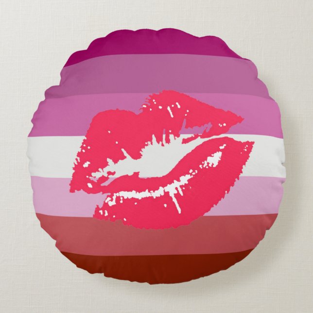 Lipstick Lesbian Pride Flag Round Cushion (Front)