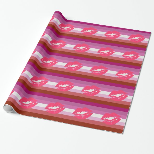 LIPSTICK LESBIAN PRIDE FLAG STRIPES DESIGN - 2014  WRAPPING PAPER (Unrolled)