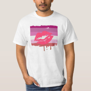 LIPSTICK LESBIAN PRIDE FLAG STRIPES DESIGN T-Shirt