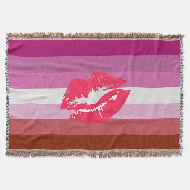 Lipstick Lesbian Pride Flag Throw Blanket (Front)