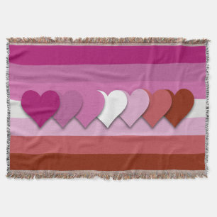 Lipstick lesbian pride flag with hearts throw blan blanket